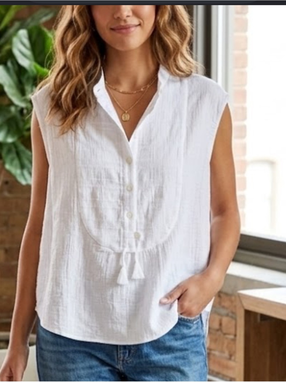 Derek Lam Crosby Sleeveless White Cotton Tuxedo Front Top -S